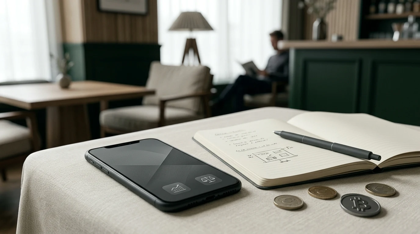 Illustratie van een Nederlandse casinobeoordeling met mobiel scherm, euro en crypto-elementen